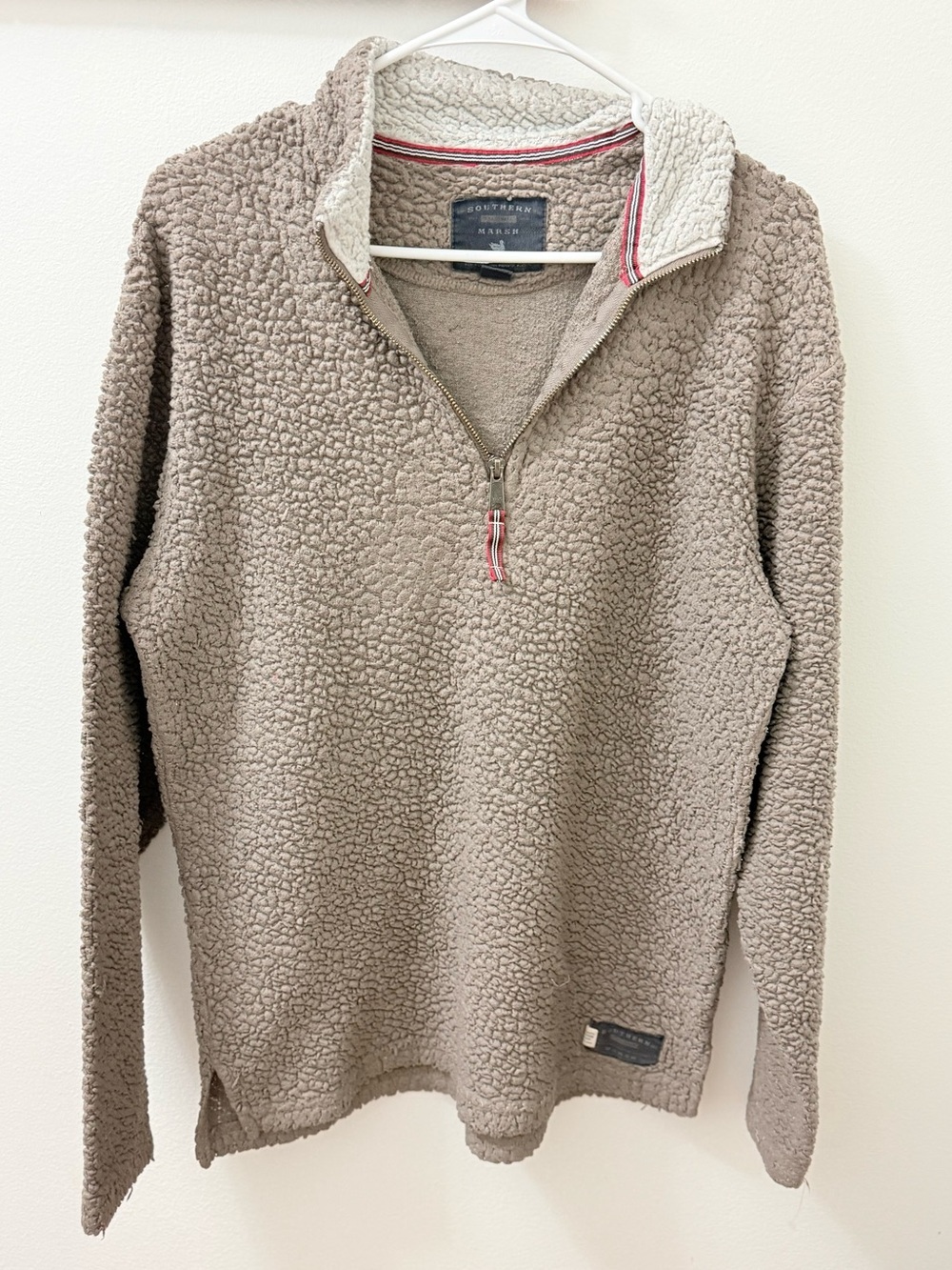 Southern Marsh Men’s Taupe Sherpa Quarter-Zip Pullover